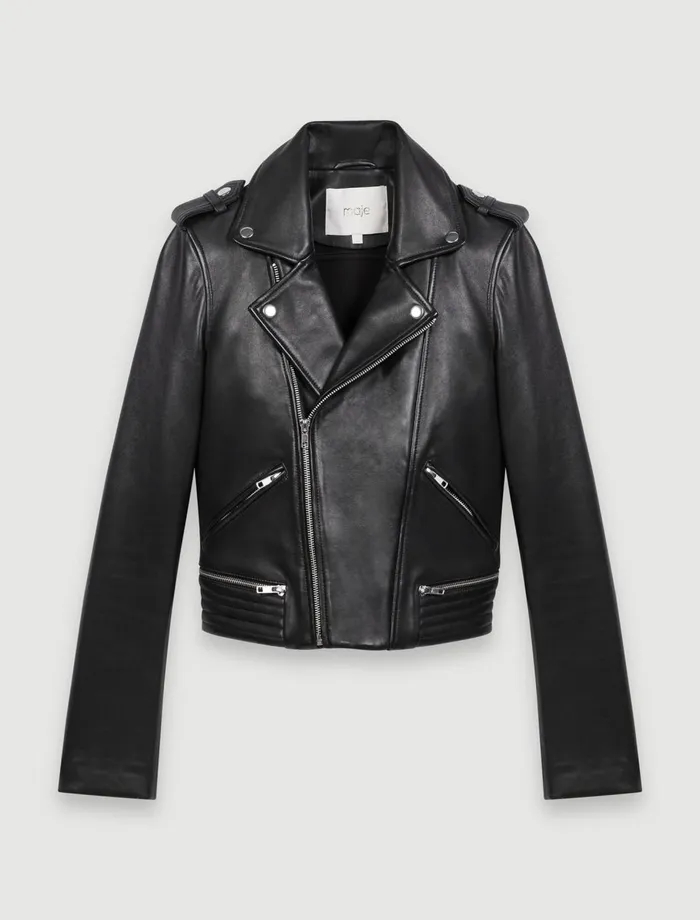 Blazers and Jackets Women Maje Leather BikerStyle Jacket Black Blazers and Jackets Women Maje Leather BikerStyle Jacket Black