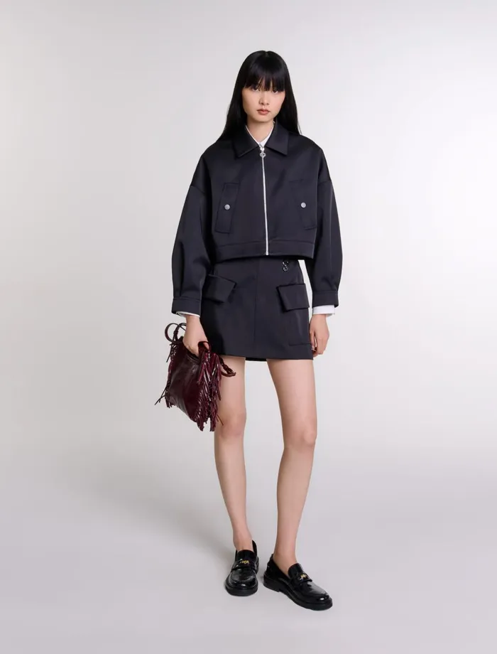 Blazers and Jackets Women Maje Satin Jacket Black