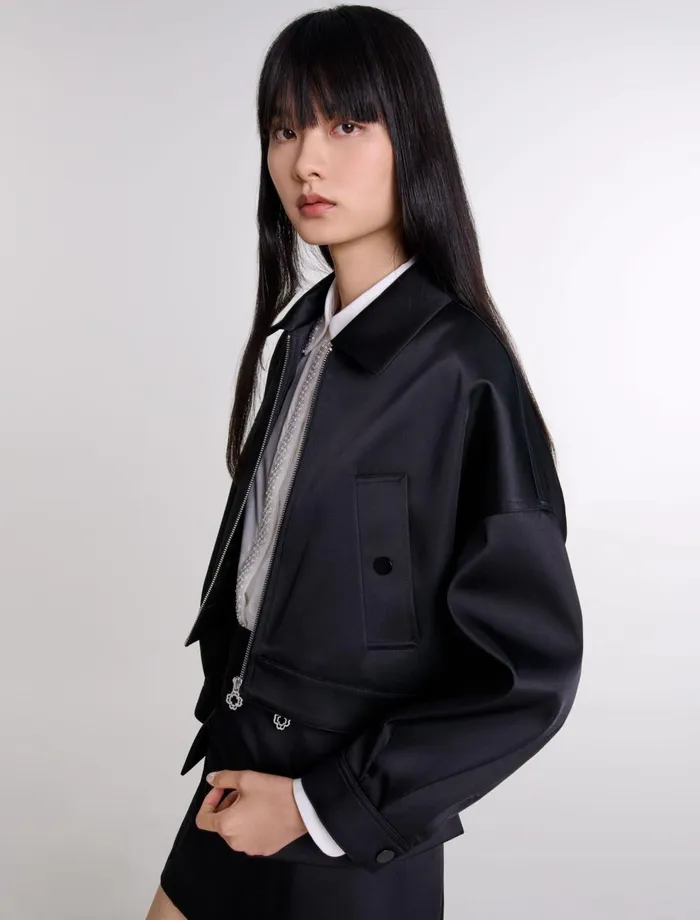 Blazers and Jackets Women Maje Satin Jacket Black