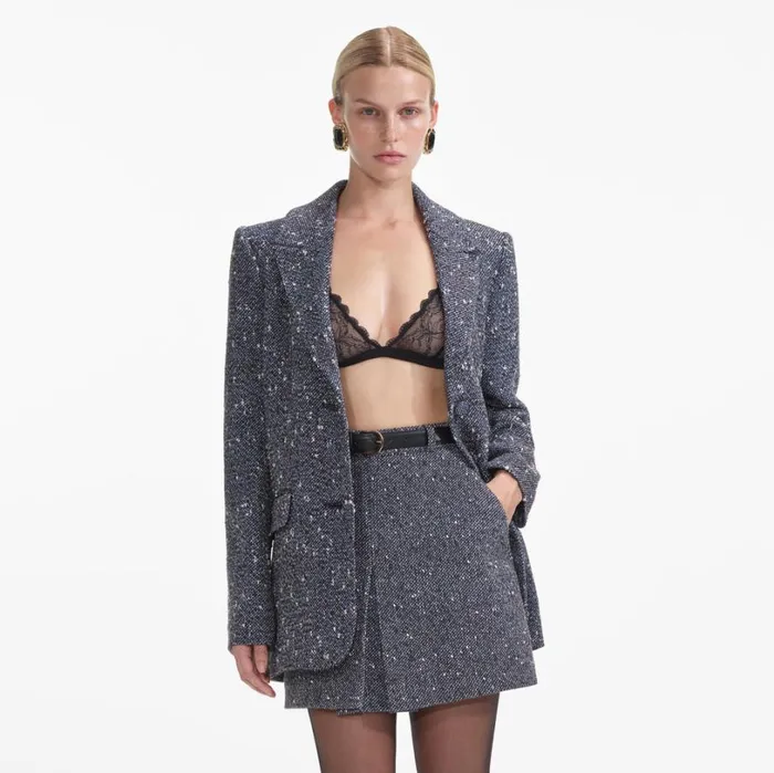 Blue Boucle Blazer Women Self Portrait Outerwear Blue Boucle Blazer Women Self Portrait Outerwear
