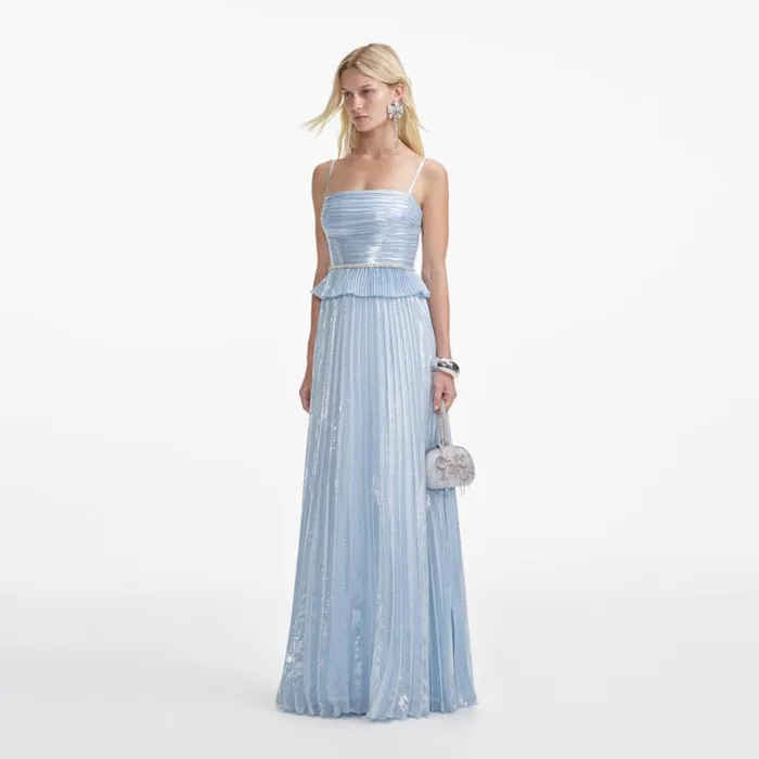 Blue Metallic Maxi Dress Women Self Portrait Dresses Blue Metallic Maxi Dress Women Self Portrait Dresses