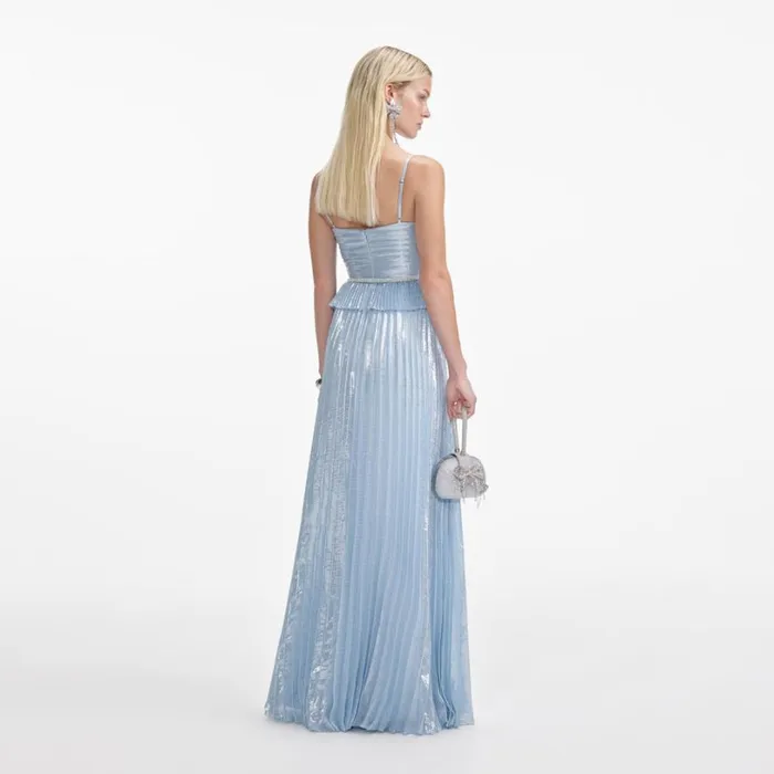 Blue Metallic Maxi Dress Women Self Portrait Dresses Blue Metallic Maxi Dress Women Self Portrait Dresses