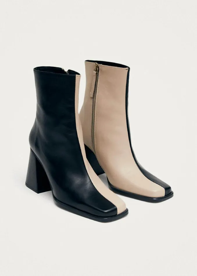 Boots Women ALOHAS South Bicolor Stone Beige Black Leather Ankle Boots