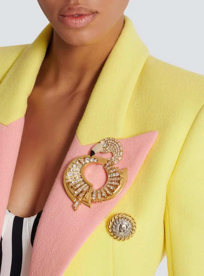 Brass And Crystal Flamingo Brooch Gold Women Balmain Fashion Jewelry