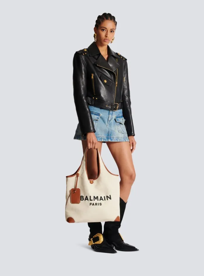 Canvas And Leather Barmy Grocery Bag Brown Women Balmain Grocery Bags