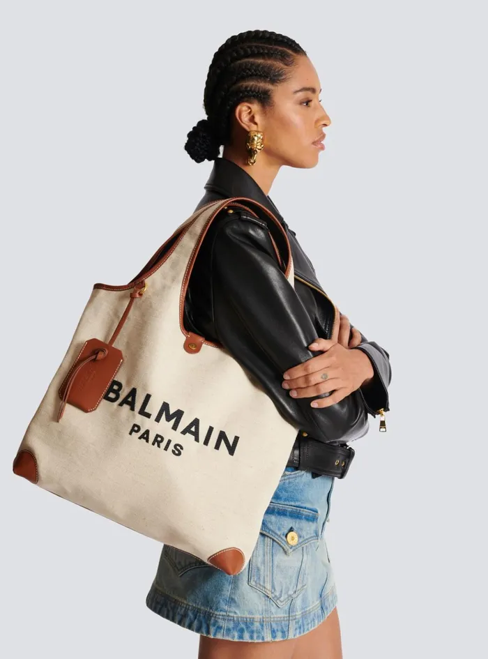 Canvas And Leather Barmy Grocery Bag Brown Women Balmain Grocery Bags