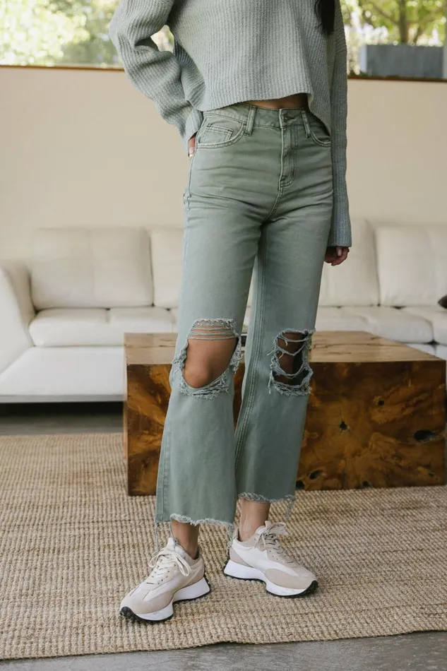 Charlie Distressed Jeans In Olive Olive Women Bohme Denim