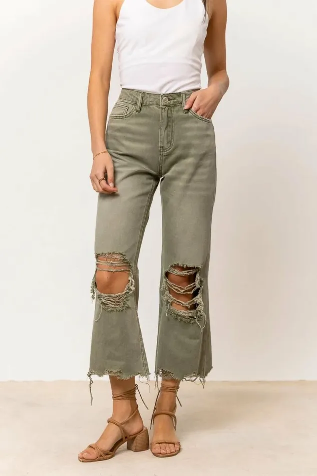 Charlie Distressed Jeans In Olive Olive Women Bohme Denim