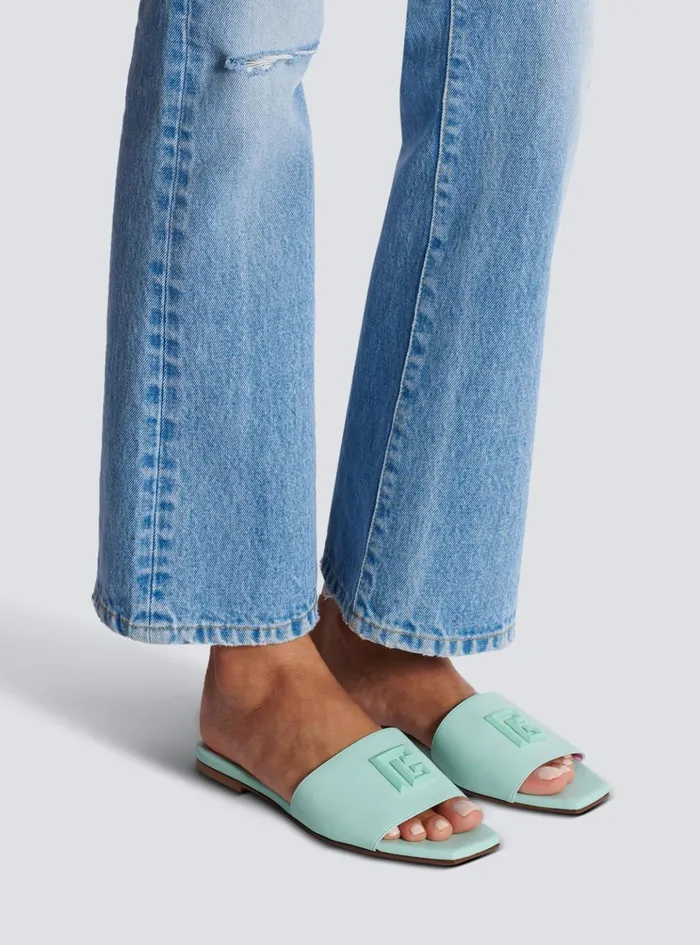 Dafne PB Mules In Calfskin Blue Women Balmain Flat Shoes