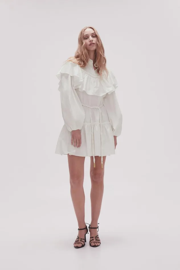 Dahlia Flounce Mini Dress Ivory Women Aje White Dresses