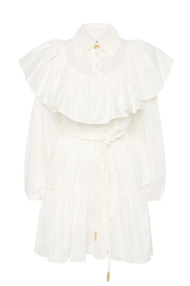 Dahlia Flounce Mini Dress Ivory Women Aje White Dresses