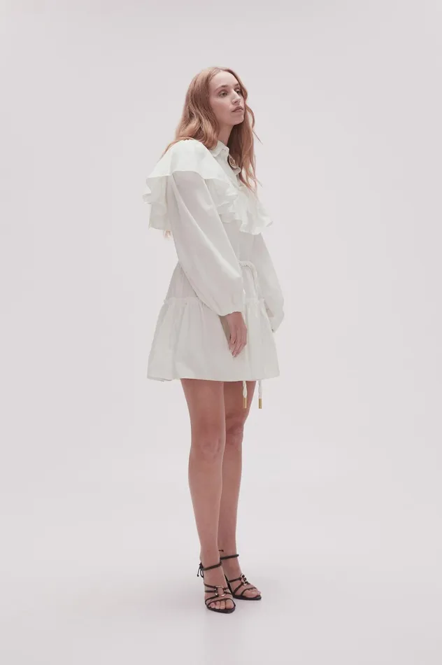Dahlia Flounce Mini Dress Ivory Women Aje White Dresses