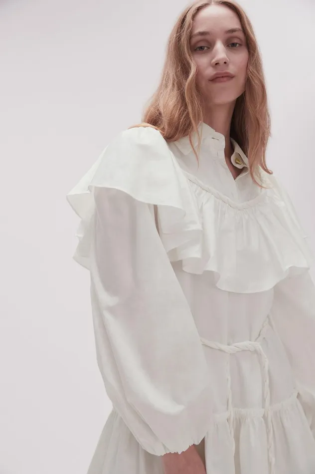 Dahlia Flounce Mini Dress Ivory Women Aje White Dresses