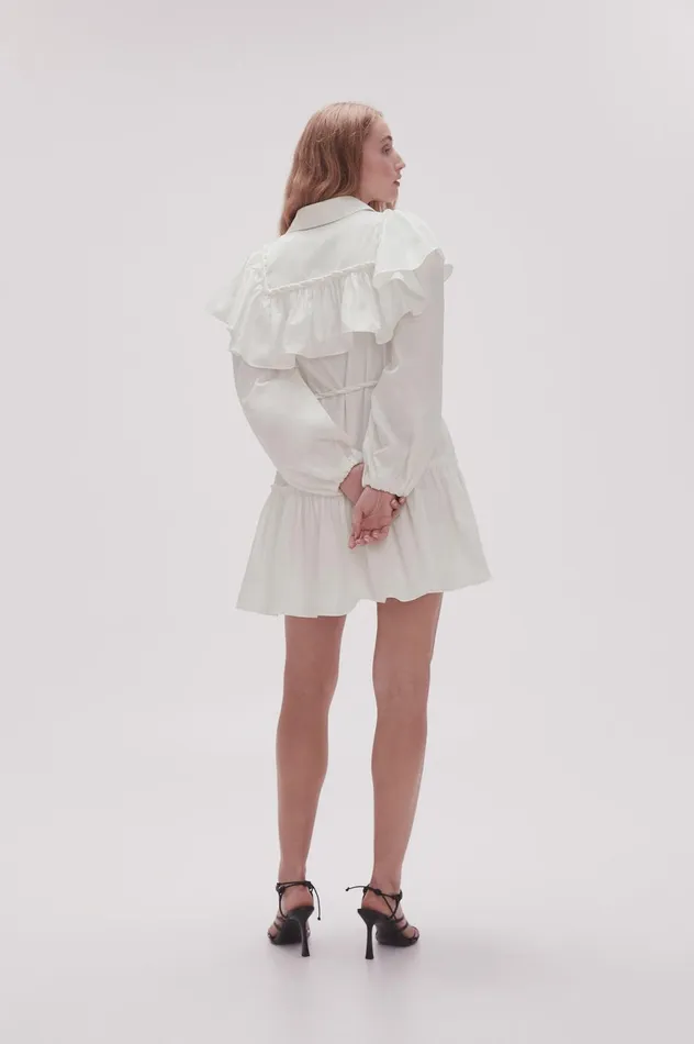 Dahlia Flounce Mini Dress Ivory Women Aje White Dresses
