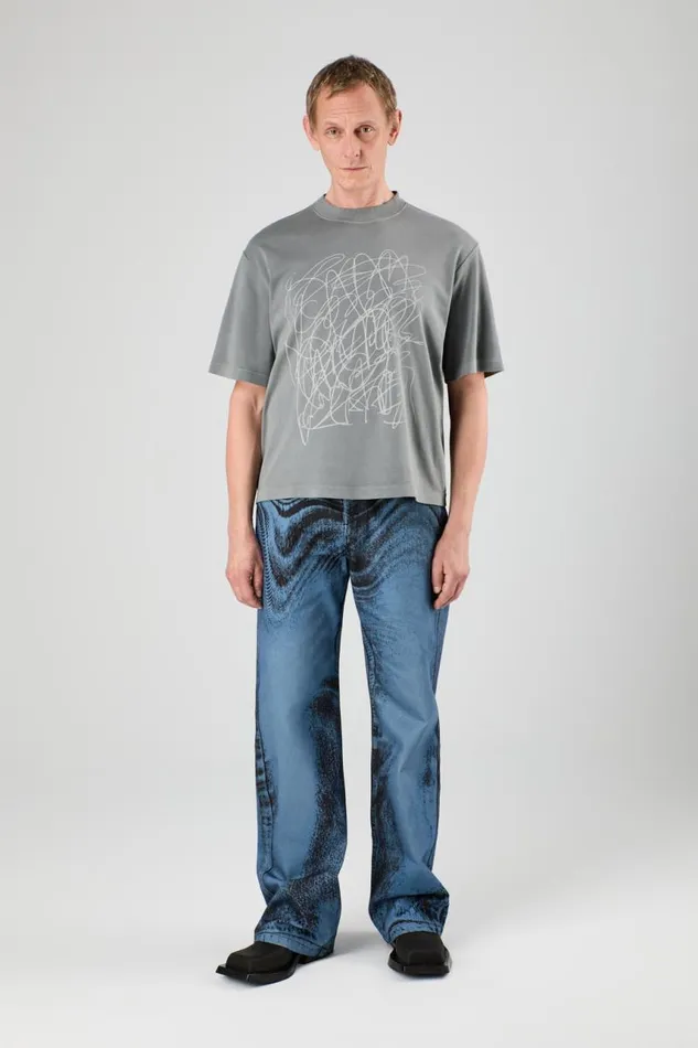 Denim Men Camper Denim Jeans Dark BlueBlack Distorted Print Denim Jeans