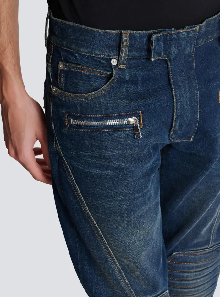 Denim Straightleg Biker Jeans Navy Men Balmain Denim