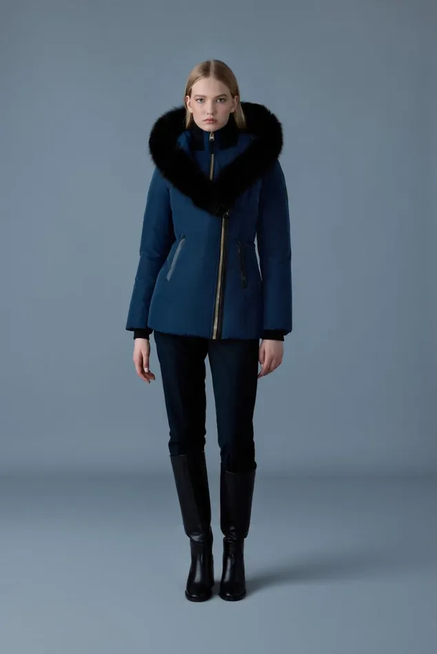 Downs and Jackets Women Mackage ADALI Down Coat With Blue Fox Fur Signature Mackage Collar Navygold