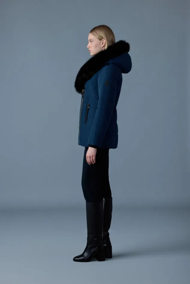 Downs and Jackets Women Mackage ADALI Down Coat With Blue Fox Fur Signature Mackage Collar Navygold
