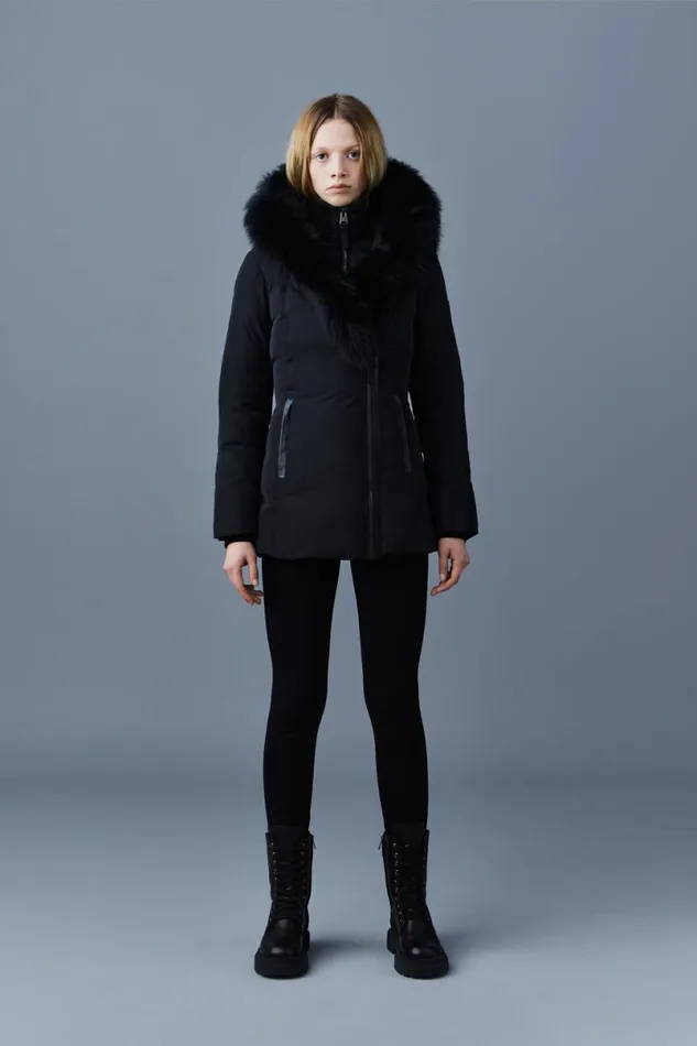 Downs and Jackets Women Mackage ADALI Down Coat With Blue Fox Fur Signature Mackage Collar Navygold