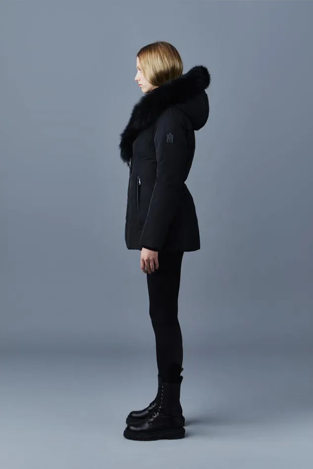 Downs and Jackets Women Mackage ADALI Down Coat With Blue Fox Fur Signature Mackage Collar Navygold