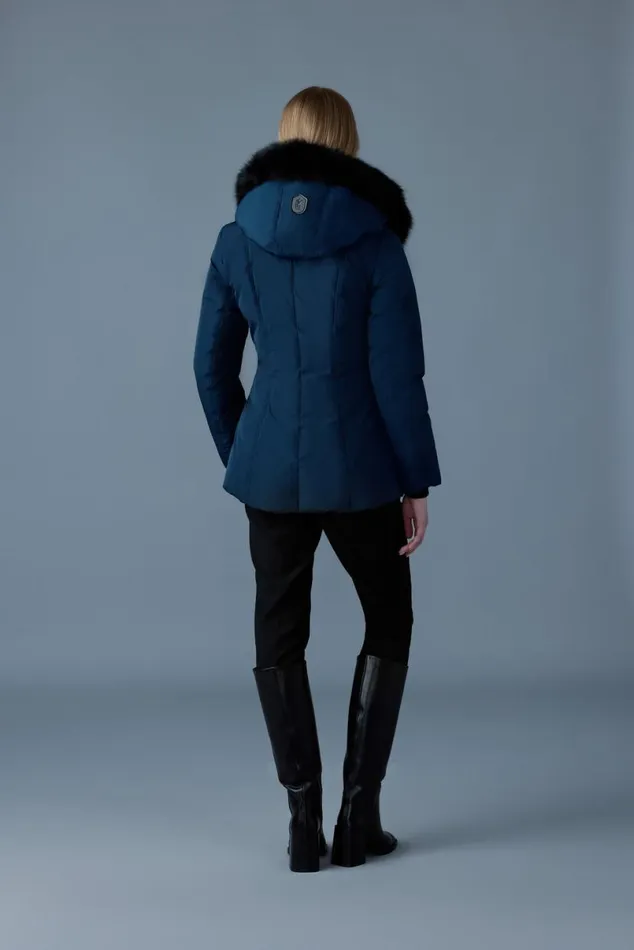 Downs and Jackets Women Mackage ADALI Down Coat With Blue Fox Fur Signature Mackage Collar Navygold