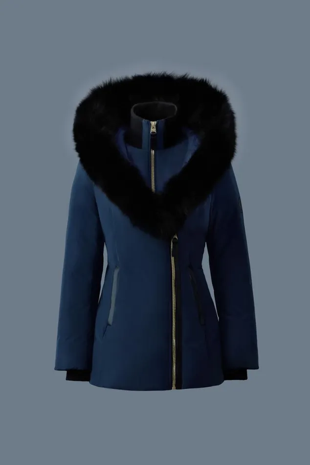 Downs and Jackets Women Mackage ADALI Down Coat With Blue Fox Fur Signature Mackage Collar Navygold