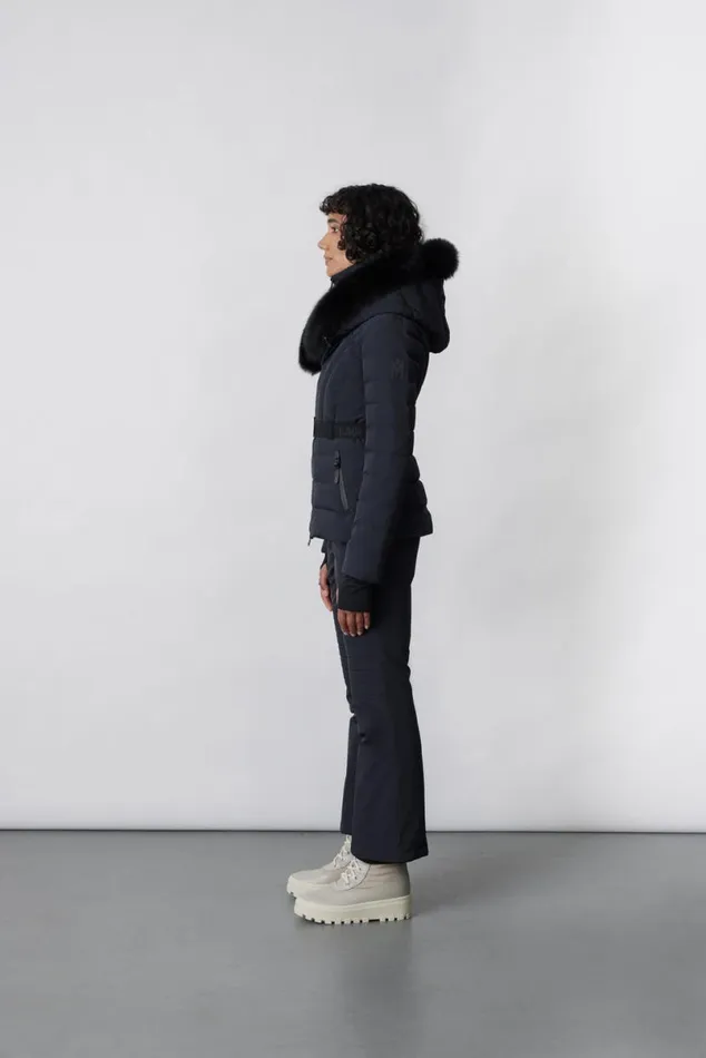 Downs and Jackets Women Mackage ELITA Down Ski Jacket With Removable Blue Fox Fur Trim Black