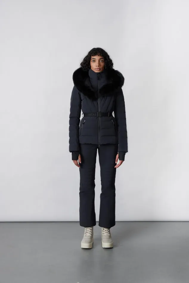 Downs and Jackets Women Mackage ELITA Down Ski Jacket With Removable Blue Fox Fur Trim Black