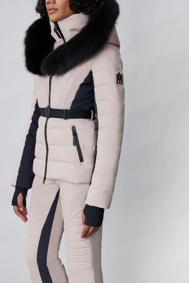 Downs and Jackets Women Mackage ELITA Down Ski Jacket With Removable Blue Fox Fur Trim Black
