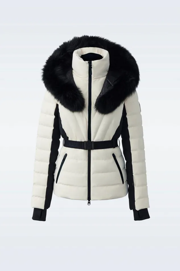 Downs and Jackets Women Mackage ELITA Down Ski Jacket With Removable Blue Fox Fur Trim Black