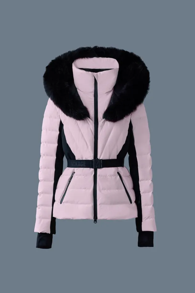 Downs and Jackets Women Mackage ELITA Down Ski Jacket With Removable Blue Fox Fur Trim Black