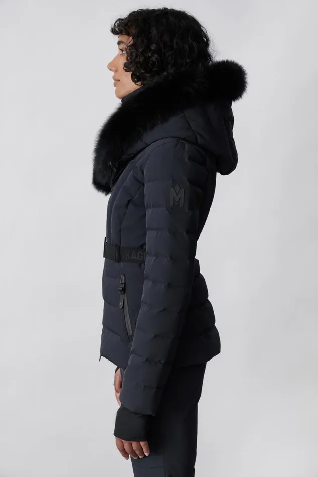 Downs and Jackets Women Mackage ELITA Down Ski Jacket With Removable Blue Fox Fur Trim Black