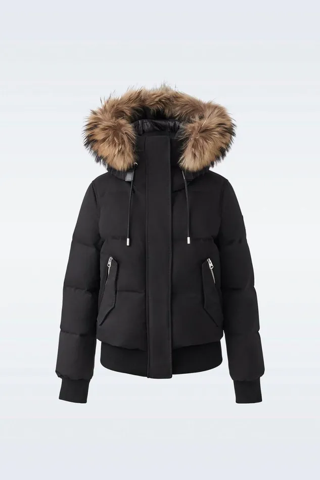 Downs and Jackets Women Mackage NEFIFZ Down Jacket With Removable Fur Trimmed Hood Cream