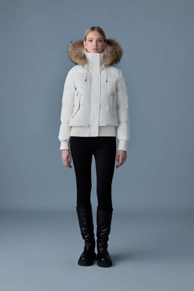 Downs and Jackets Women Mackage NEFIFZ Down Jacket With Removable Fur Trimmed Hood Cream