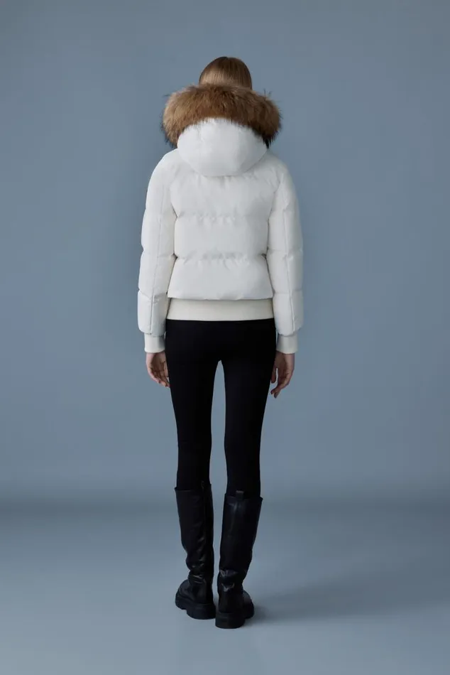 Downs and Jackets Women Mackage NEFIFZ Down Jacket With Removable Fur Trimmed Hood Cream