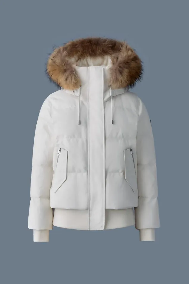 Downs and Jackets Women Mackage NEFIFZ Down Jacket With Removable Fur Trimmed Hood Cream