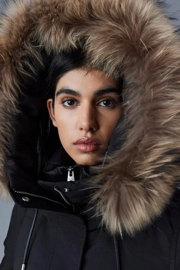 Downs and Jackets Women Mackage NEFIFZ Down Jacket With Removable Fur Trimmed Hood Cream