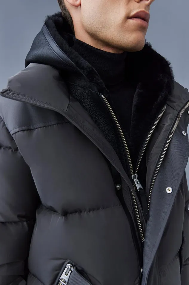 Downs and Parkas Men Mackage RILEY Classic Down Jacket With Removable Shearling Bib Black