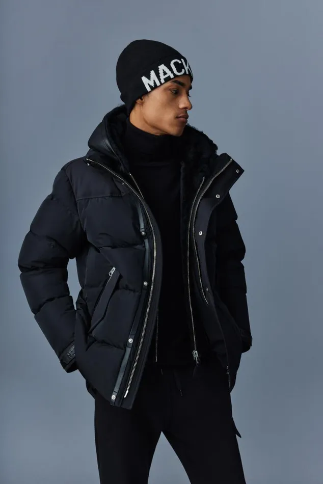 Downs and Parkas Men Mackage RILEY Classic Down Jacket With Removable Shearling Bib Black