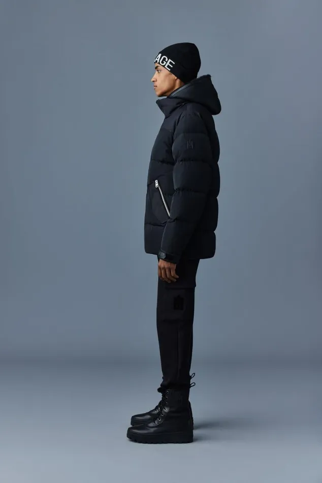 Downs and Parkas Men Mackage RILEY Classic Down Jacket With Removable Shearling Bib Black