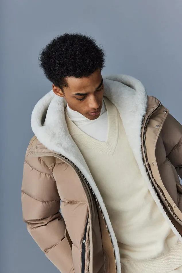 Downs and Parkas Men Mackage RILEY Classic Down Jacket With Removable Shearling Bib Black