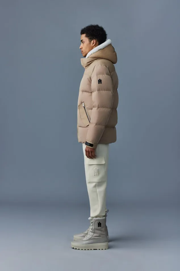 Downs and Parkas Men Mackage RILEY Classic Down Jacket With Removable Shearling Bib Black