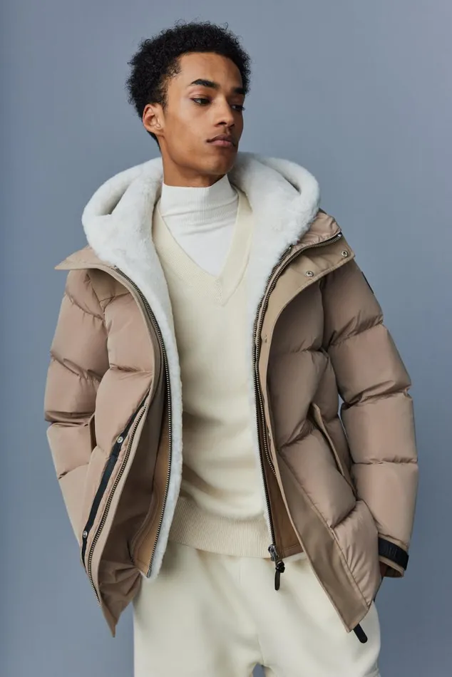 Downs and Parkas Men Mackage RILEY Classic Down Jacket With Removable Shearling Bib Black