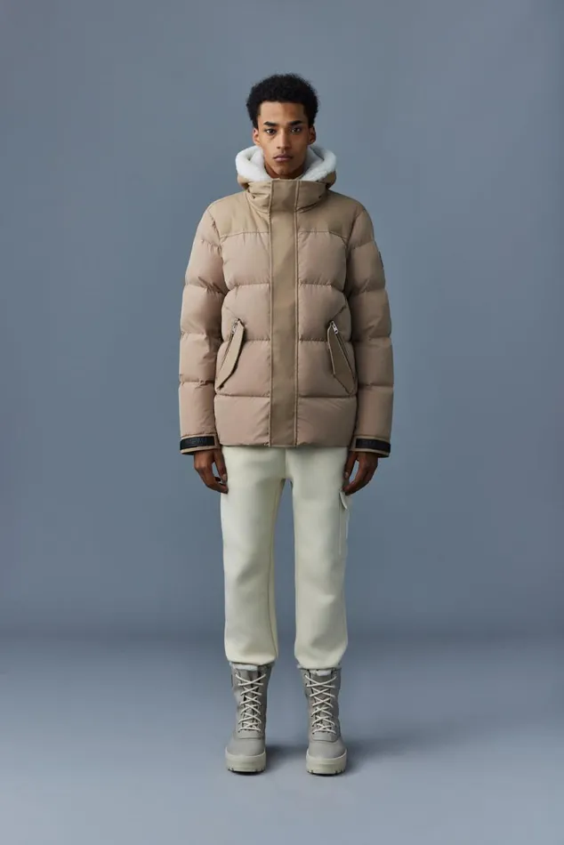Downs and Parkas Men Mackage RILEY Classic Down Jacket With Removable Shearling Bib Black