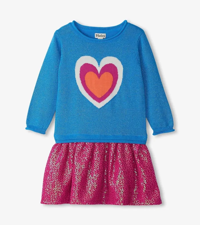Dresses Girls Hatley Girls Hearts Dropped Waist Sweater Dress