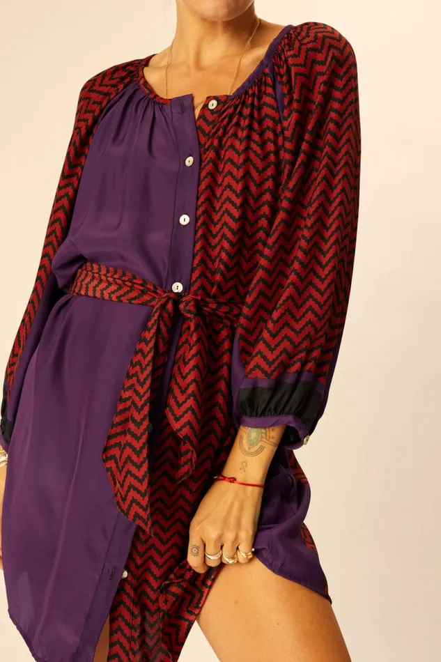 Dresses Shop Natalie Martin ALEX SHORT DRESS Block Zigzag Aubergine