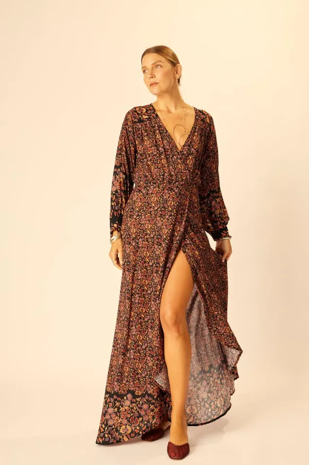 Dresses Shop Natalie Martin KATE LONG SLEEVE MAXI Petite Fleur Noire