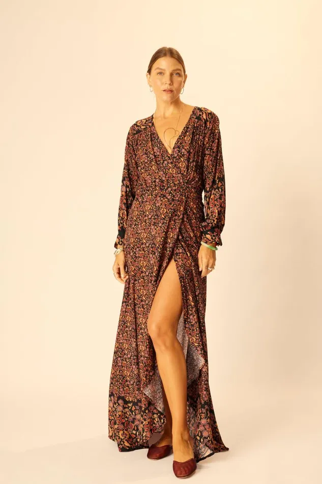 Dresses Shop Natalie Martin KATE LONG SLEEVE MAXI Petite Fleur Noire