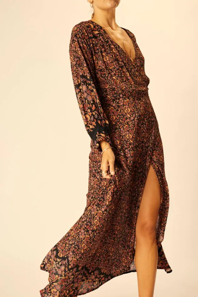 Dresses Shop Natalie Martin KATE LONG SLEEVE MAXI Petite Fleur Noire