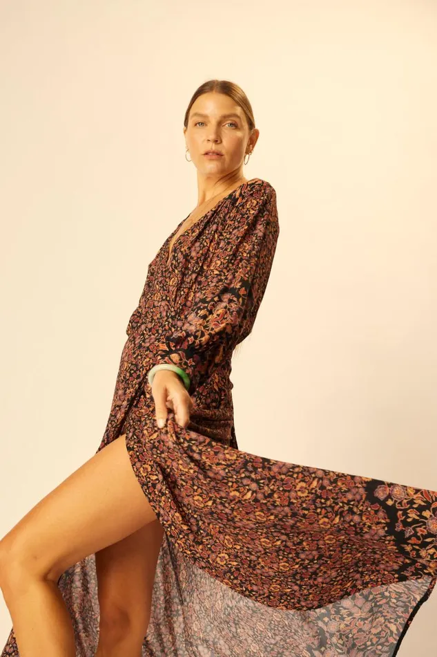 Dresses Shop Natalie Martin KATE LONG SLEEVE MAXI Petite Fleur Noire
